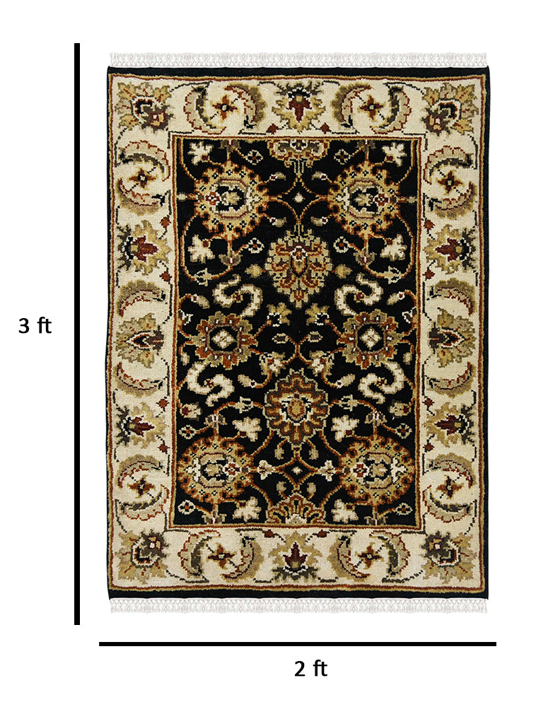 Luxor Classic Pattern Hand Knotted Rectangle Anti-Skid Designer Carpet, Prayer Rug For Office Cabins, Small Living Spaces - 2'X3'