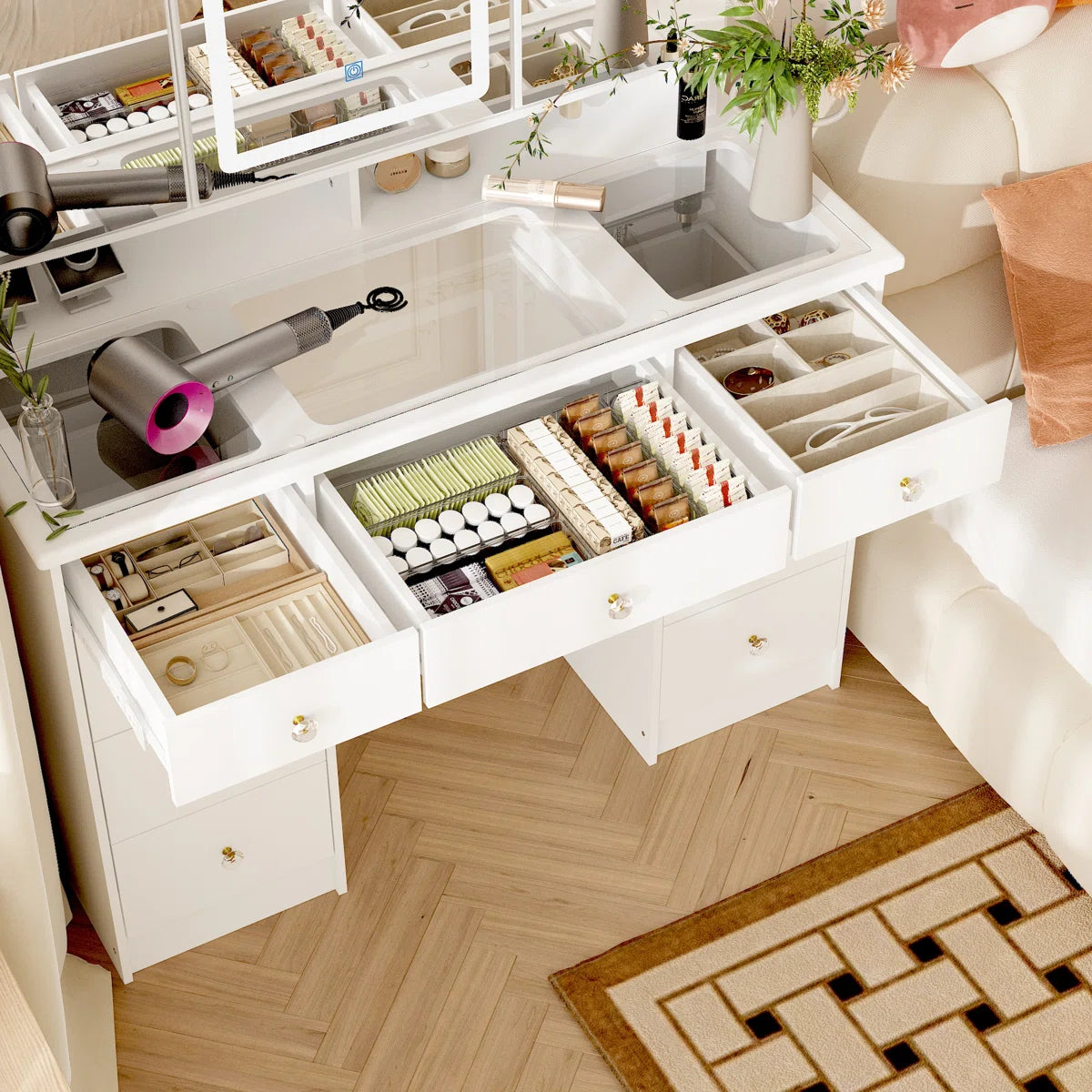 Luxury Makeup Vanity Desk with LED Lights and Storage