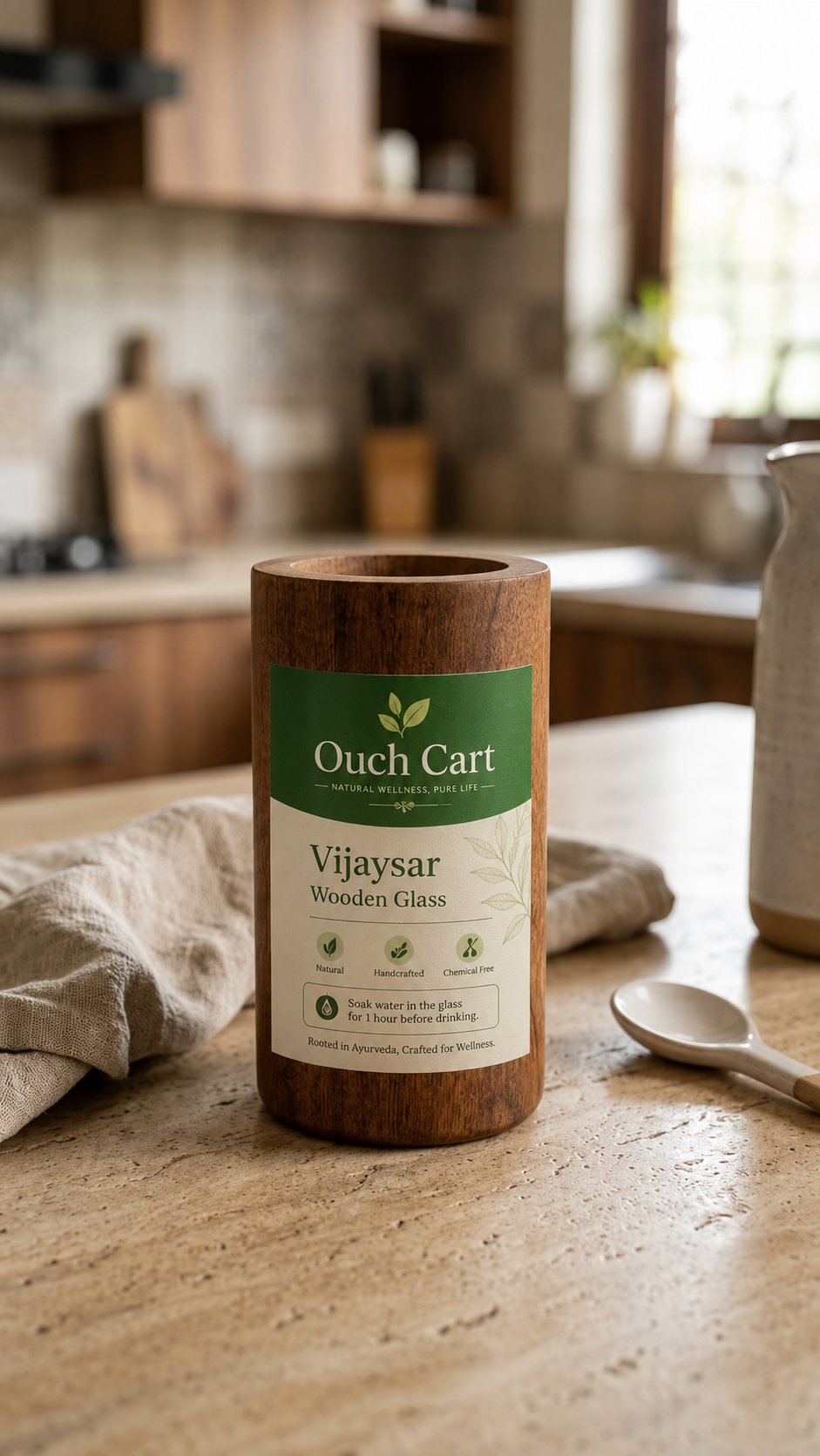Ouch Cart Vijaysar Wooden Glass 250 ml | Pterocarpus Marsupium Heartwood Tumbler for Blood Sugar Support | Lab-Tested Madhumeh Ayurvedic Cup | Handcrafted OUCH CART