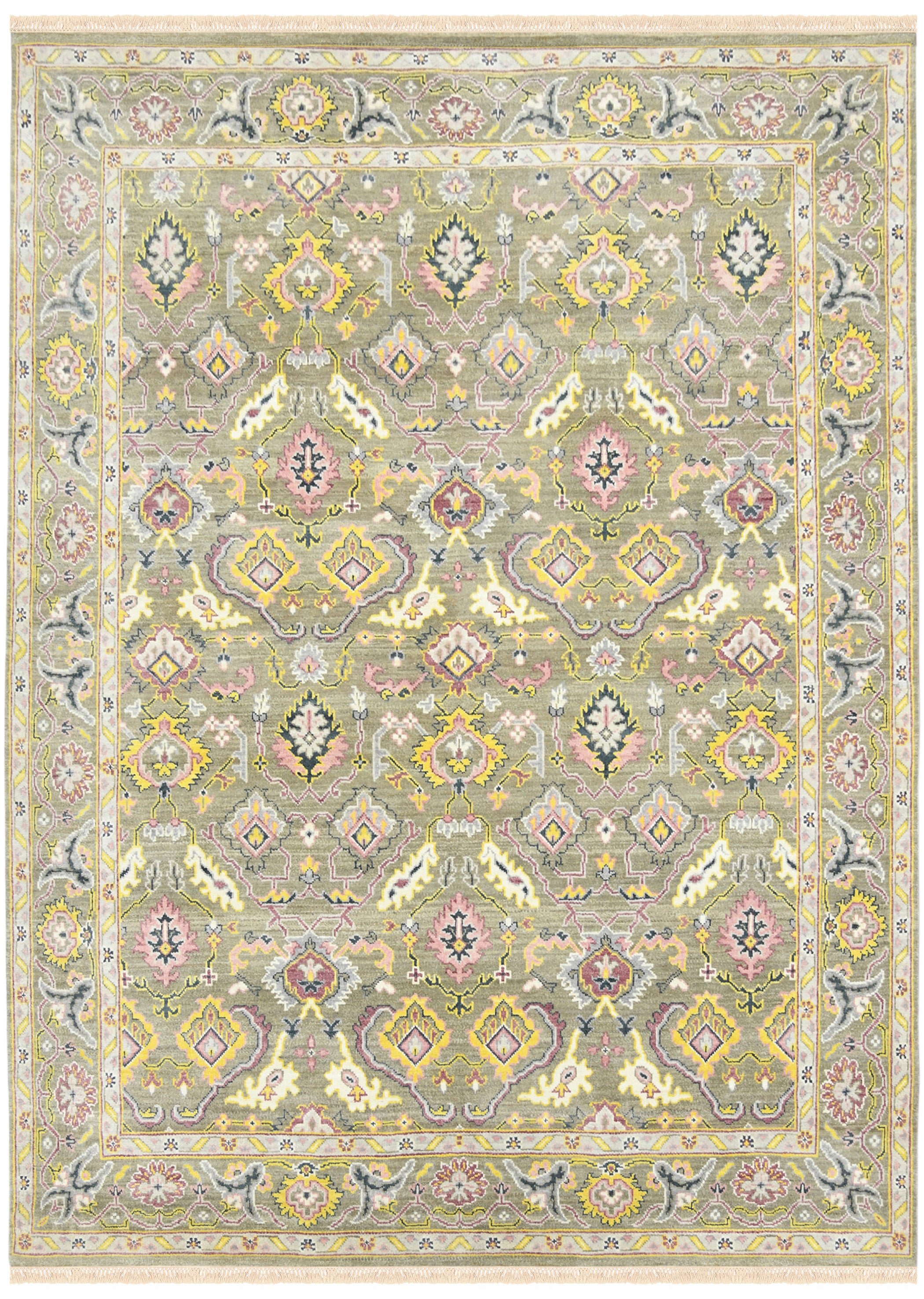 Bristol Traditional Pattern Hand Knotted Rectangle Anti-Skid Designer Carpet, Area Rug For Bed Room, Living Room - 9'X12'