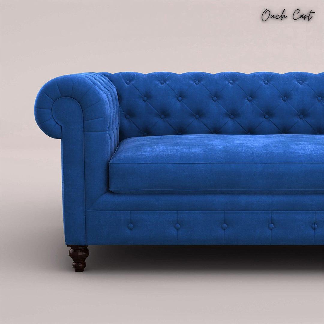 MAHARAJA FABRIC 3 SEATER SOFA (VELVET, ROYAL BLUE) - Ouch Cart
