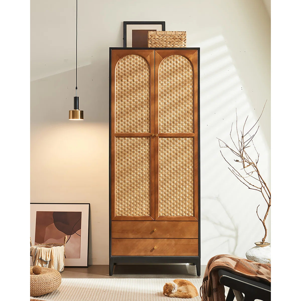 Retro Mid-Century Wardrobe – Solid Wood Bedroom Armoire with Classic Design