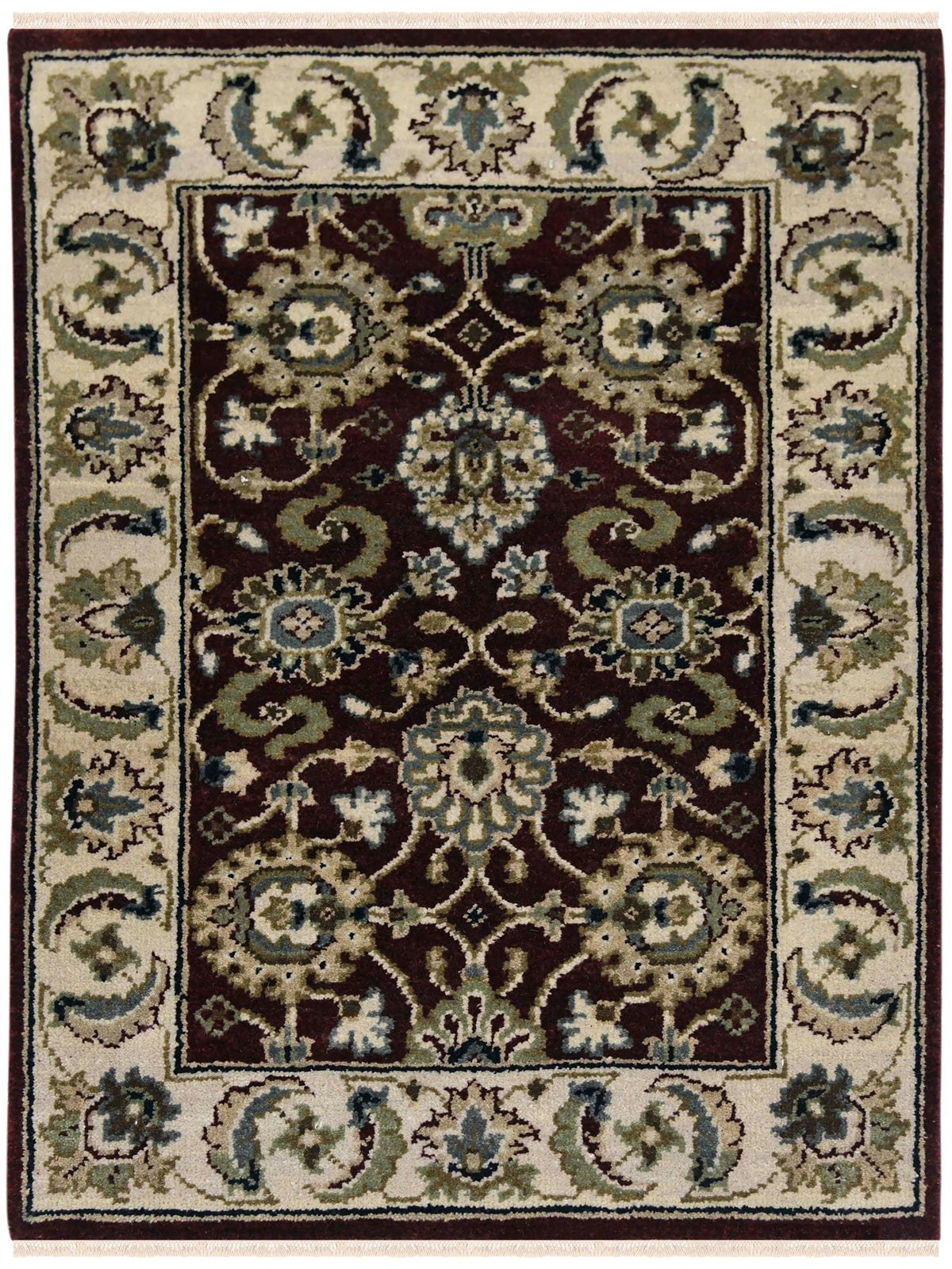 Luxor Classic Pattern Hand Knotted Rectangle Anti-Skid Designer Carpet, Prayer Rug For Office Cabins, Small Living Spaces - 2'X3' Saraswati Global
