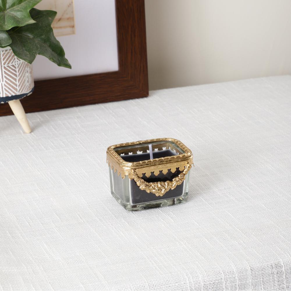 black velvet Scented candle glass jar with Golden Ring M.M.I. OVERSEAS