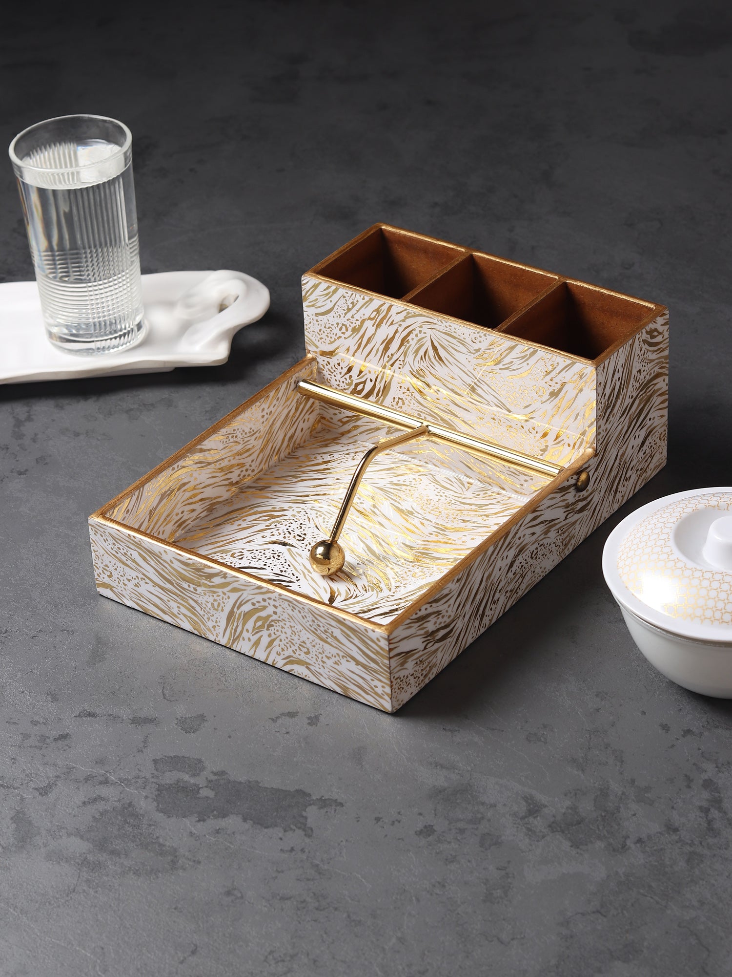 Zivra Gold Cutlery and Tissue Holder - OUCHCART