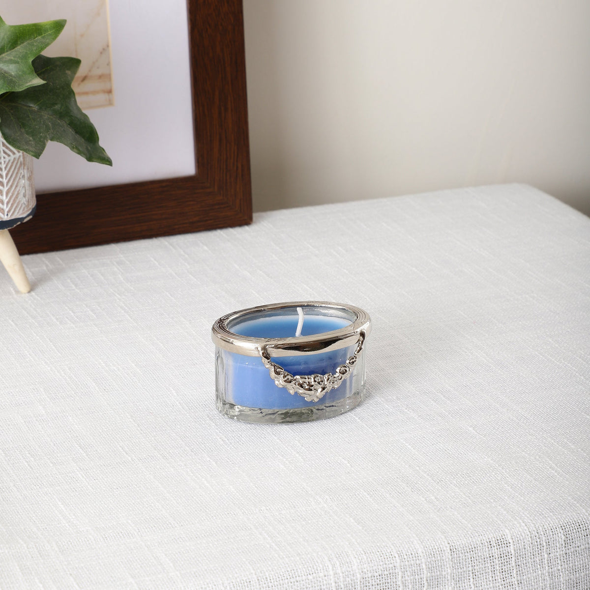 Ocean Breeze Blue Scented Candle Jar With Silver Ring M.M.I. OVERSEAS