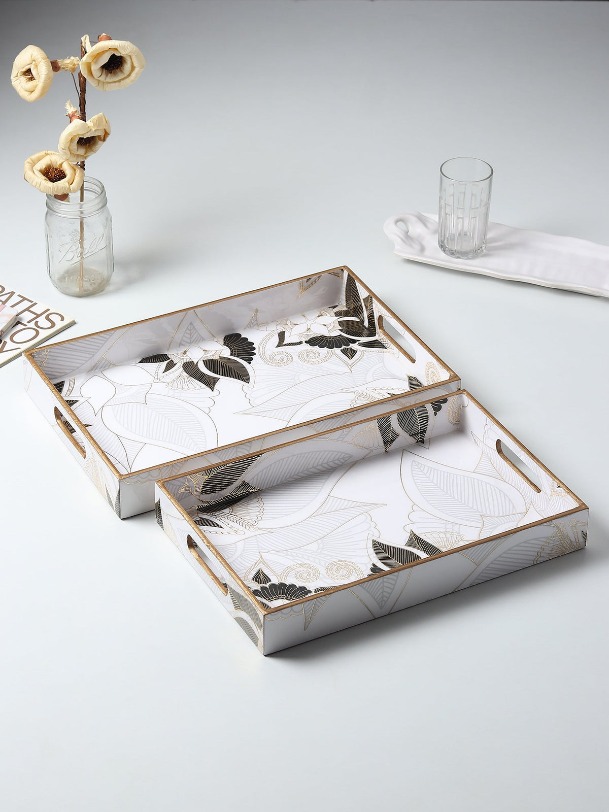 Ivory Noir Bloom Tray Set of 2 M.M.I. OVERSEAS