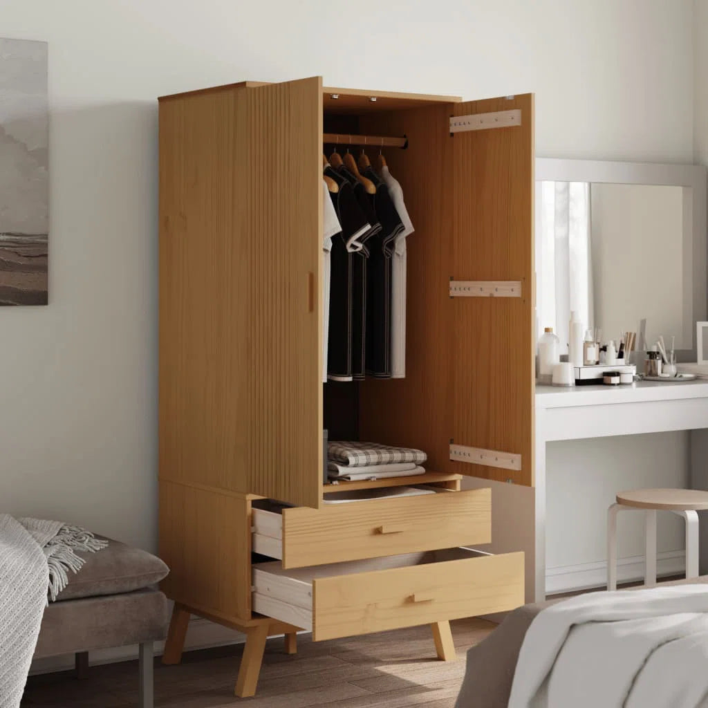 Pine Wood Armoire Spacious Solid Wood Wardrobe with Elegant Finish OUCH CART