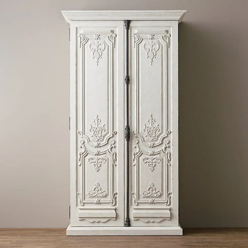 Vintage White Oak Wardrobe Large Storage Solid Wood Armoire