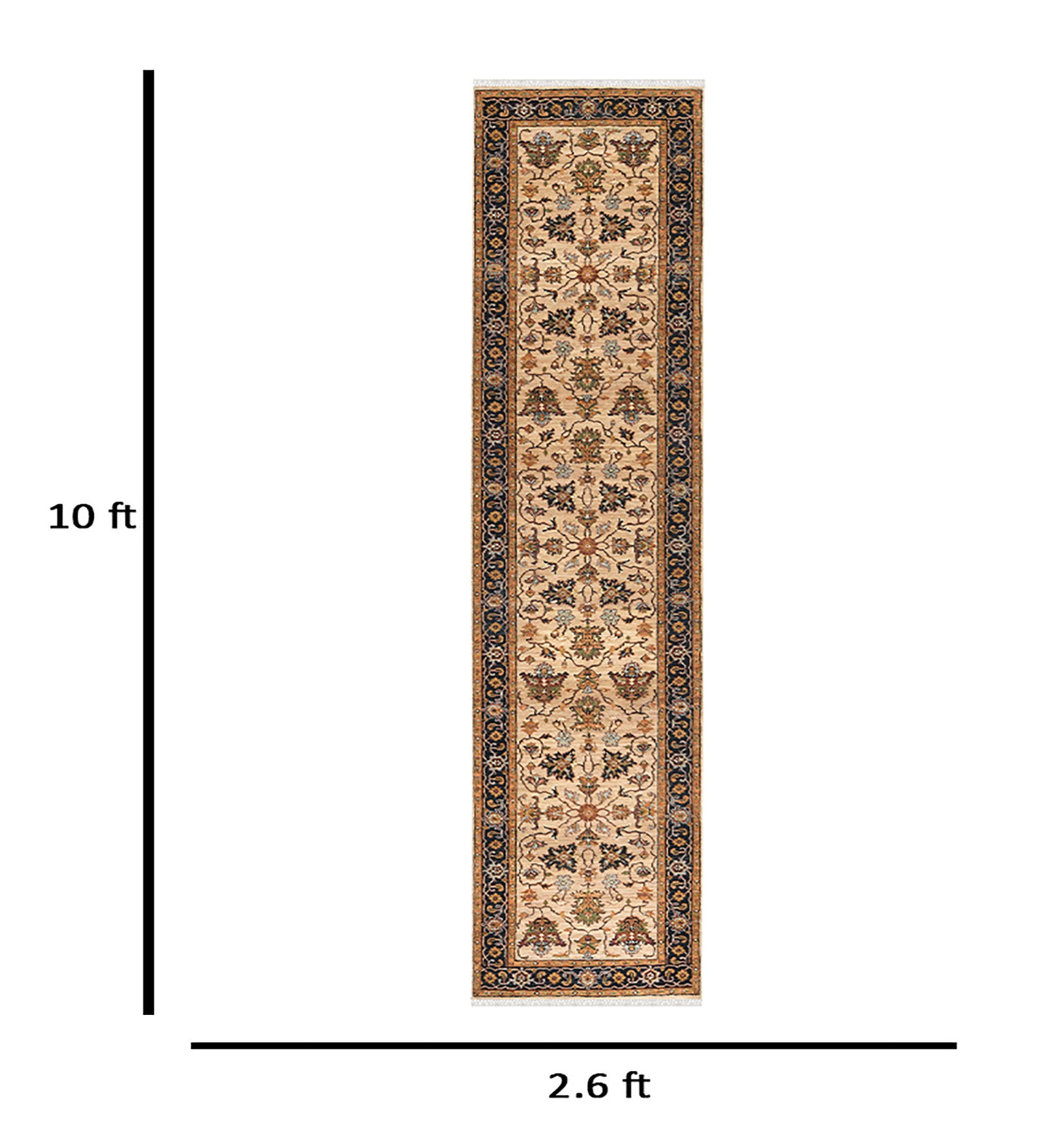 Heritage Classic Pattern Hand Knotted Rectangle Anti-Skid Designer Carpet, Area Rug For Bed Room, Living Room - 2.6"X10'