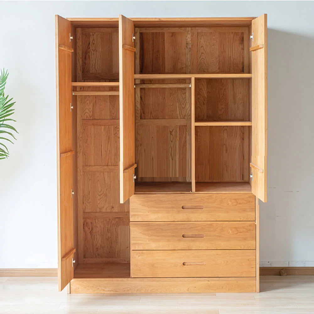 Elegant Chinese-Style Wardrobe – Retro Wooden Bedroom Storage Cabinet