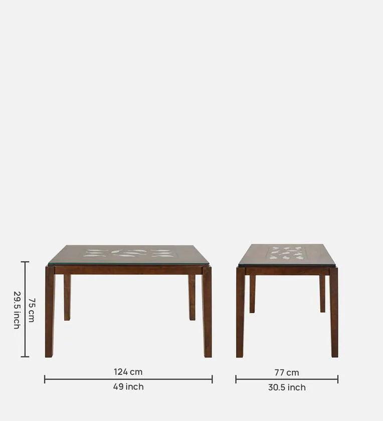 Solid Wood 4 Seater Dining Set in Dark Walnut Finish - Ouch Cart