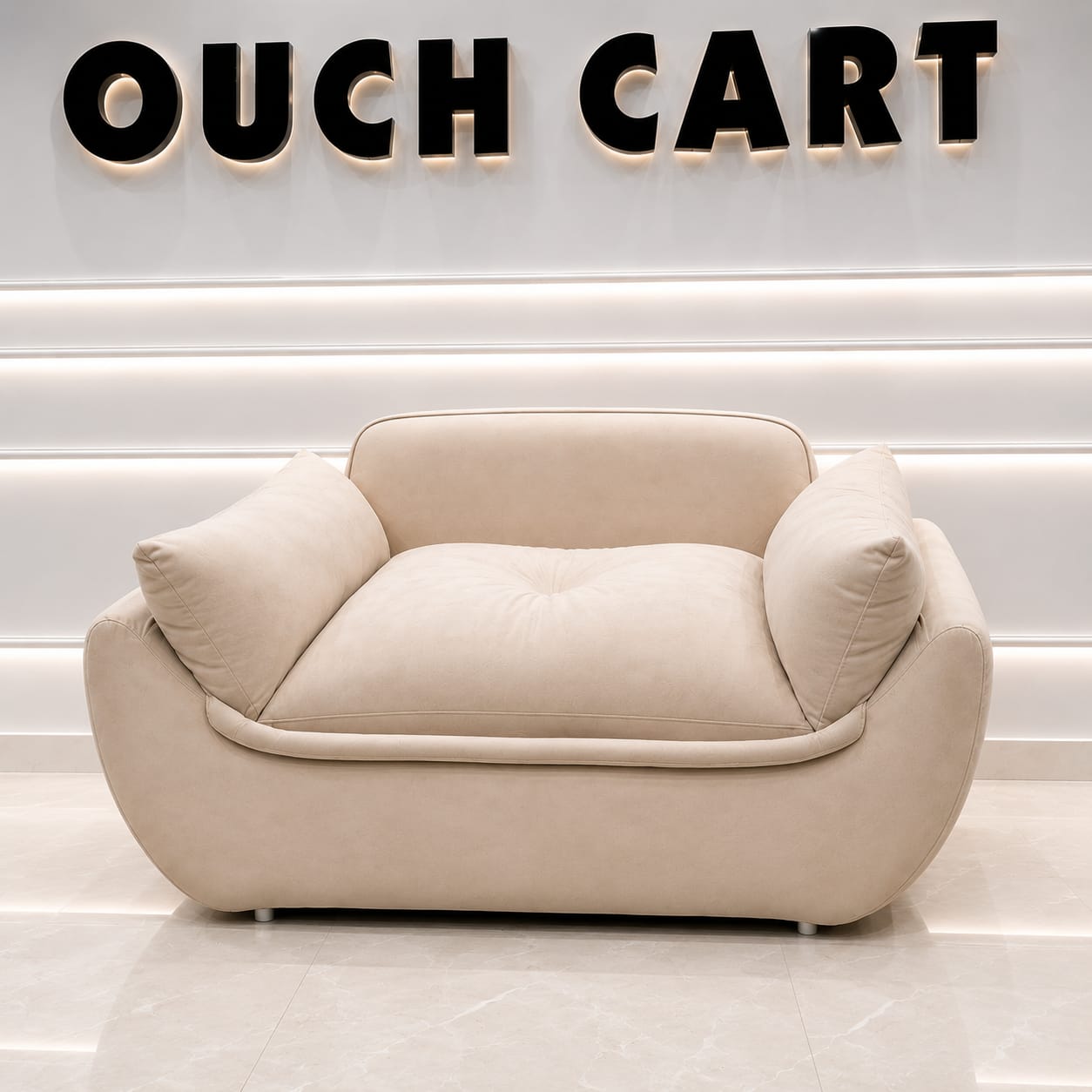 Ouch Cart Modern Luxury 2 Seater Sofa | Plush Cream Upholstered Sofa for Living Room OUCH CART