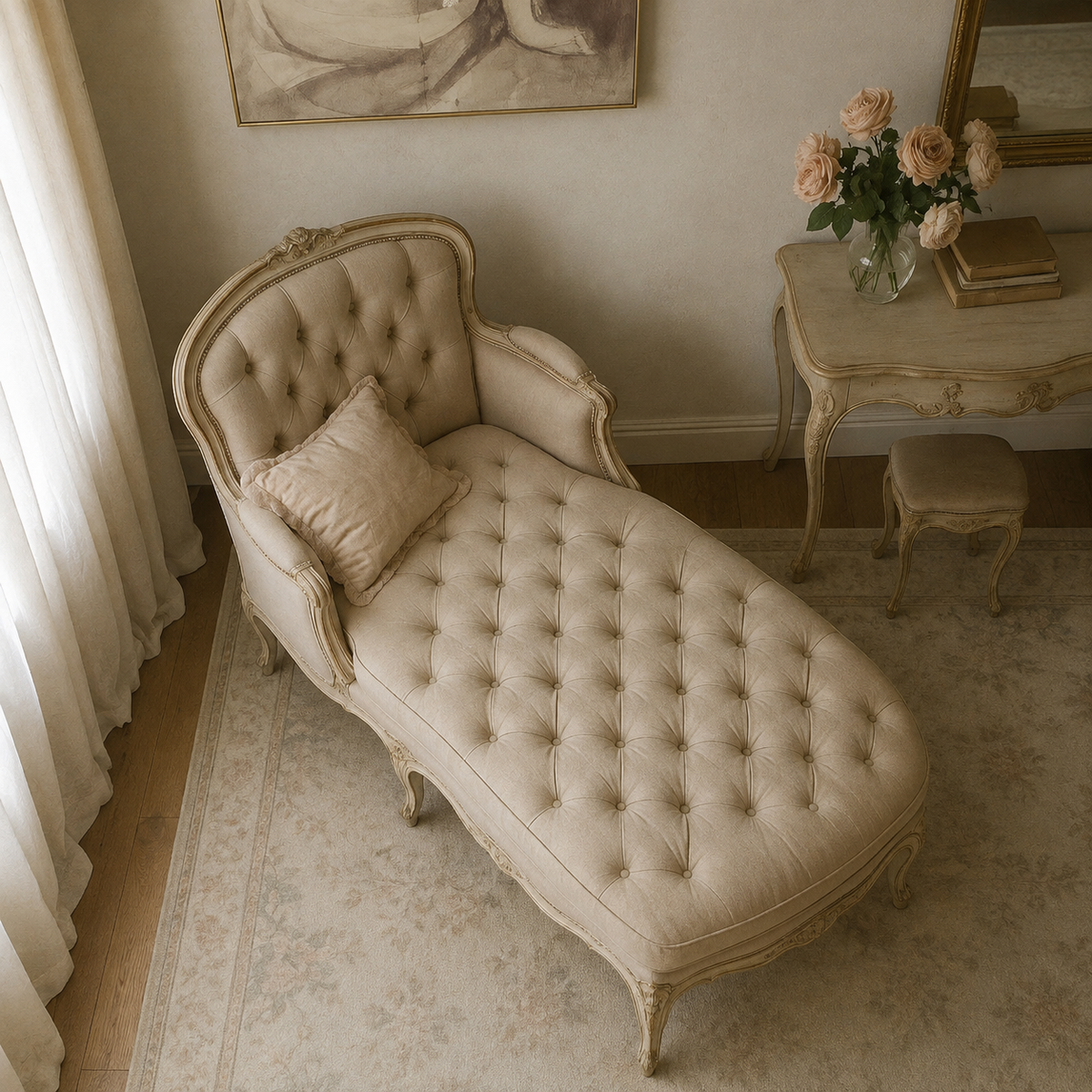 Luxury Tufted Chaise Lounge | Elegant French Style Upholstered Daybed for Bedroom & Living Room Ouch Cart