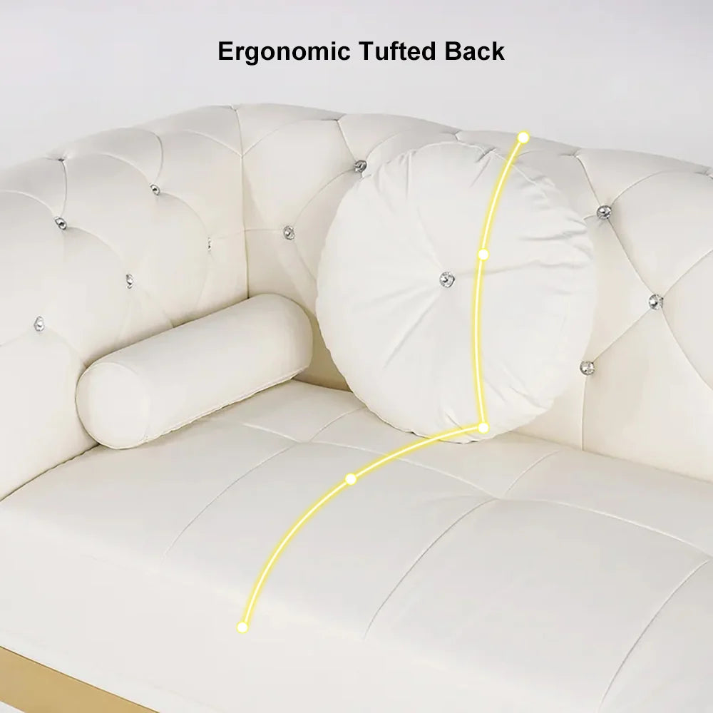 Luxury White L-Shaped Chesterfield Leather Sofa Set with Gold Accents OUCH CART