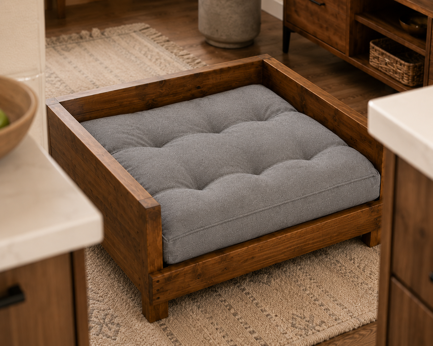 Solid Wood Dog Bed with Plush Cushion | Luxury Elevated Wooden Pet Sofa for Small & Medium Dogs