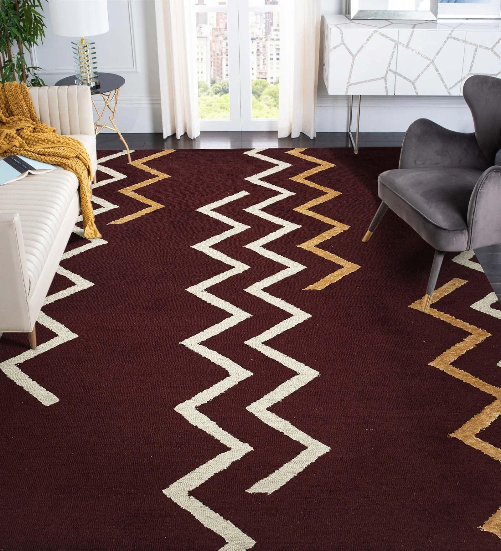 RED BERRY Wool & Viscose Canyan 8x10 Feet Hand-Tufted Carpet - Rug - Ouch Cart