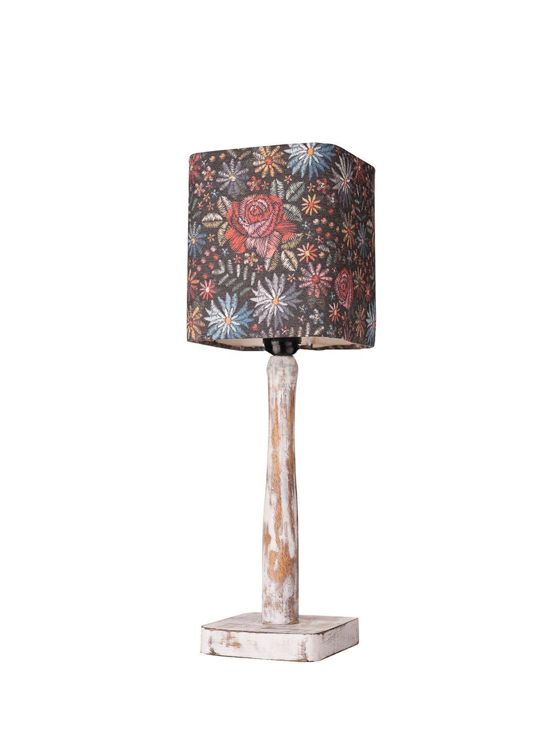 Curve Distress white Lamp with Black flowers shade - Ouch Cart