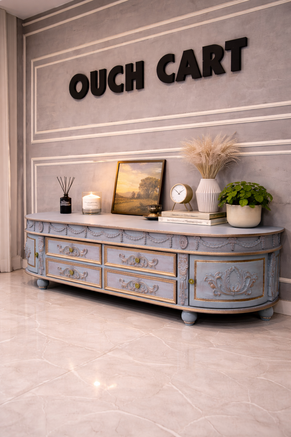 American Style Solid Wood Carved TV Cabinet OUCH CART