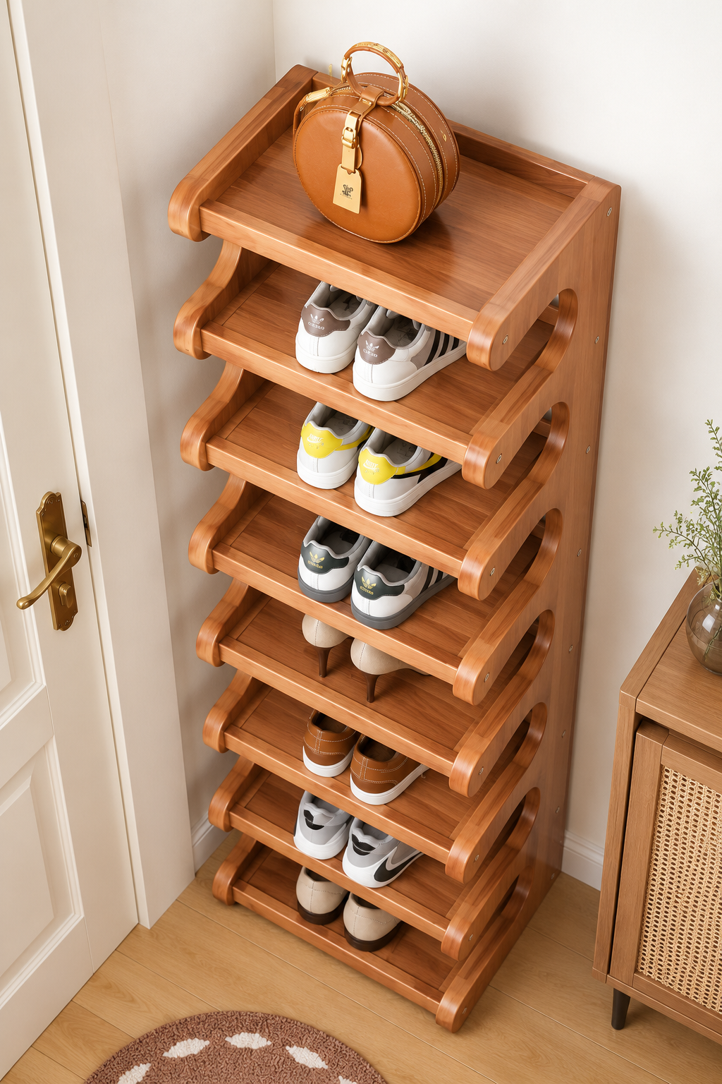 Wooden Vertical Shoe Rack | Multi-Tier Space Saving Shoe Storage Organizer | Slim Shoe Stand for Entryway, Bedroom, Hallway & Living Room OUCH CART