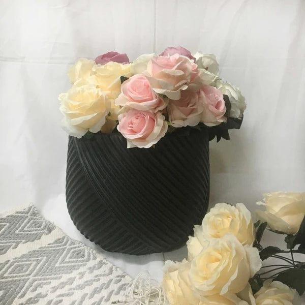 Large Matt Black Rib Design Planter For Indoor Or Outdoor - Ouch Cart