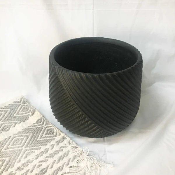 Large Matt Black Rib Design Planter For Indoor Or Outdoor - Ouch Cart