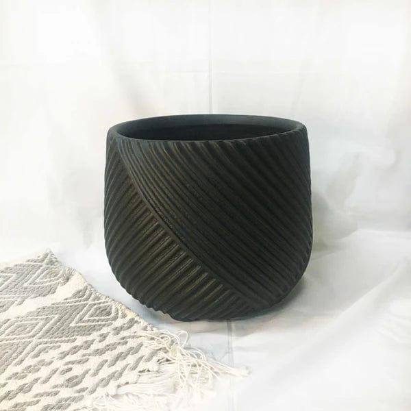 Large Matt Black Rib Design Planter For Indoor Or Outdoor - Ouch Cart