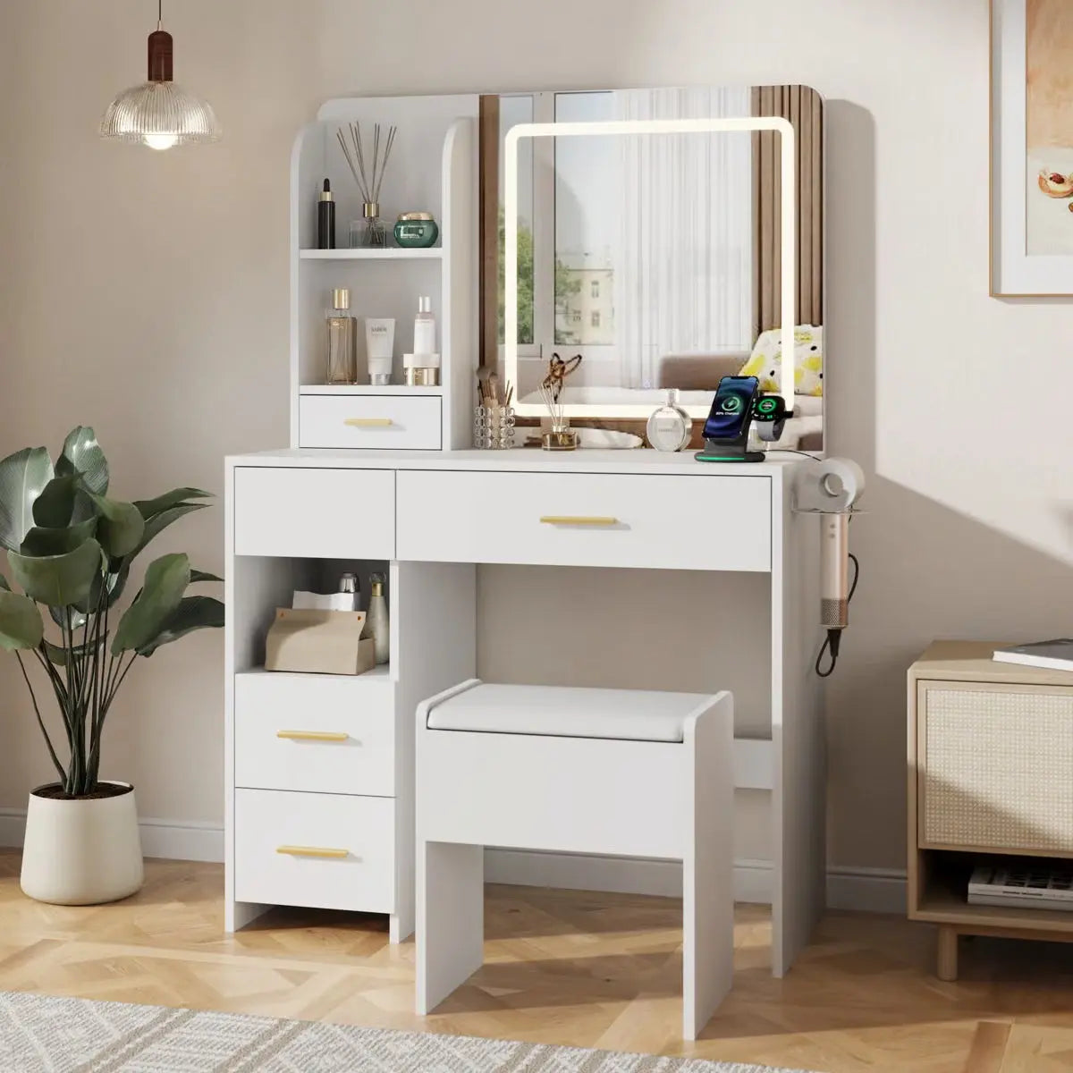 Stylish 35" Vanity Table with HD Mirror and 5 Drawers for Bedroom Decor