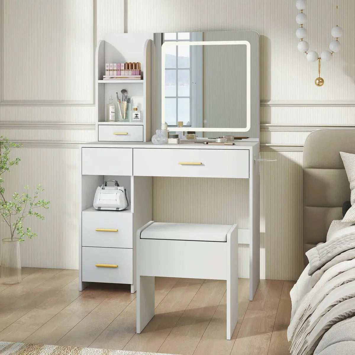Stylish 35" Vanity Table with HD Mirror and 5 Drawers for Bedroom Decor