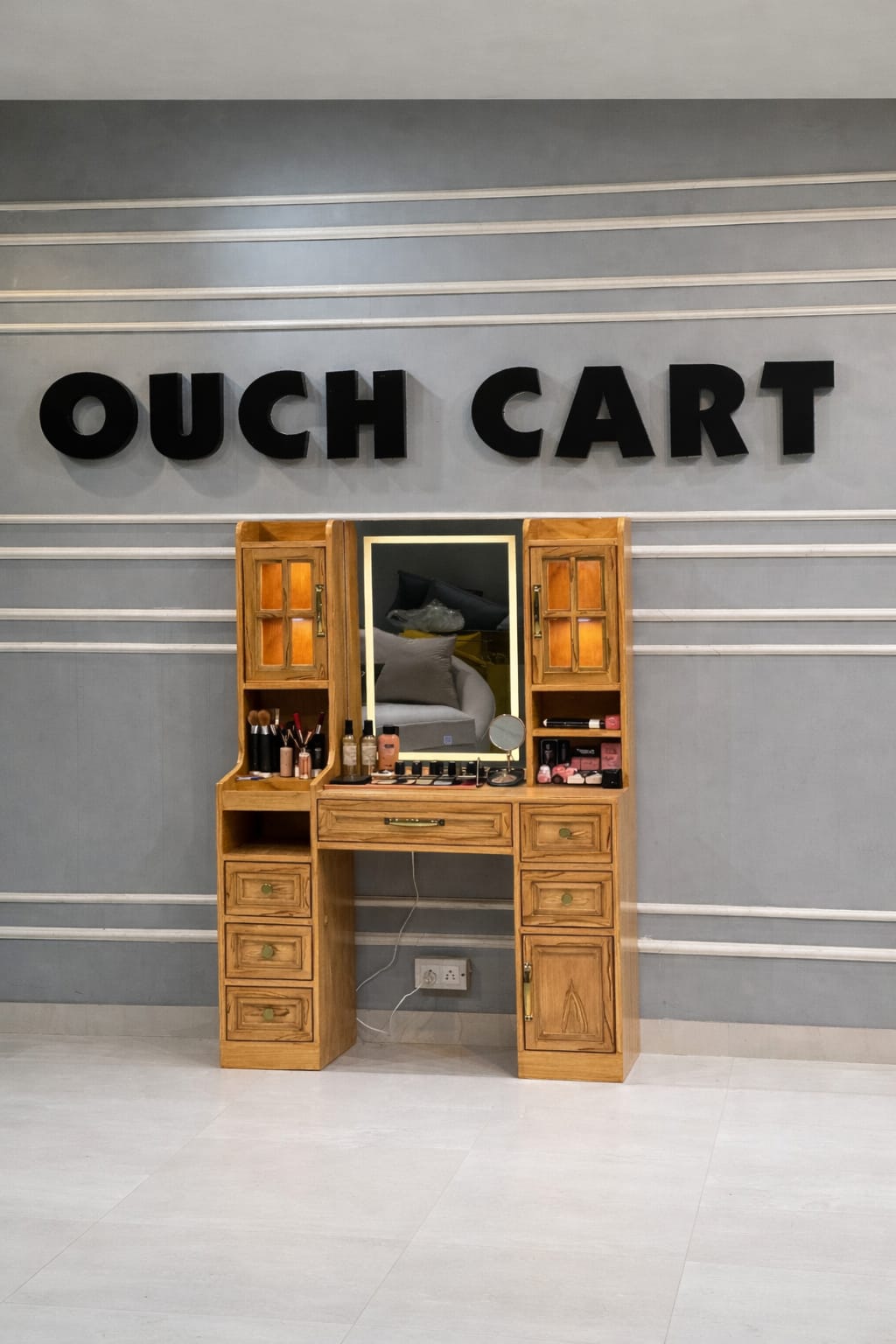 Modern Vanity Desk with 6 Drawers, Touch Control Mirror & Lights, Cabinets, Charging Station, and Hooks