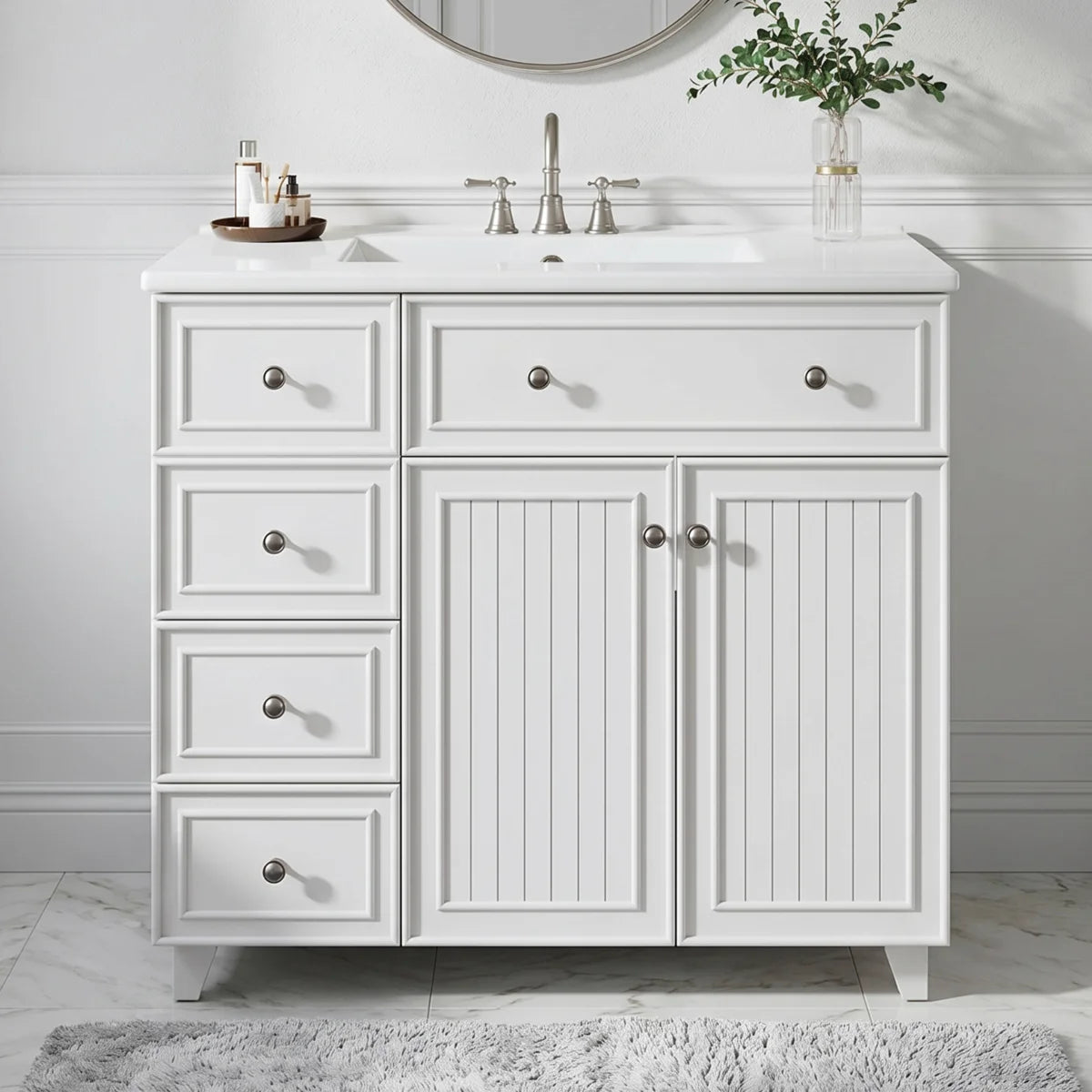 36 Inch White Bathroom Vanity with Ceramic Basin | Fox Marvel OUCH CART