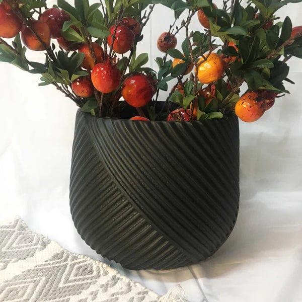 Large Matt Black Rib Design Planter For Indoor Or Outdoor - Ouch Cart