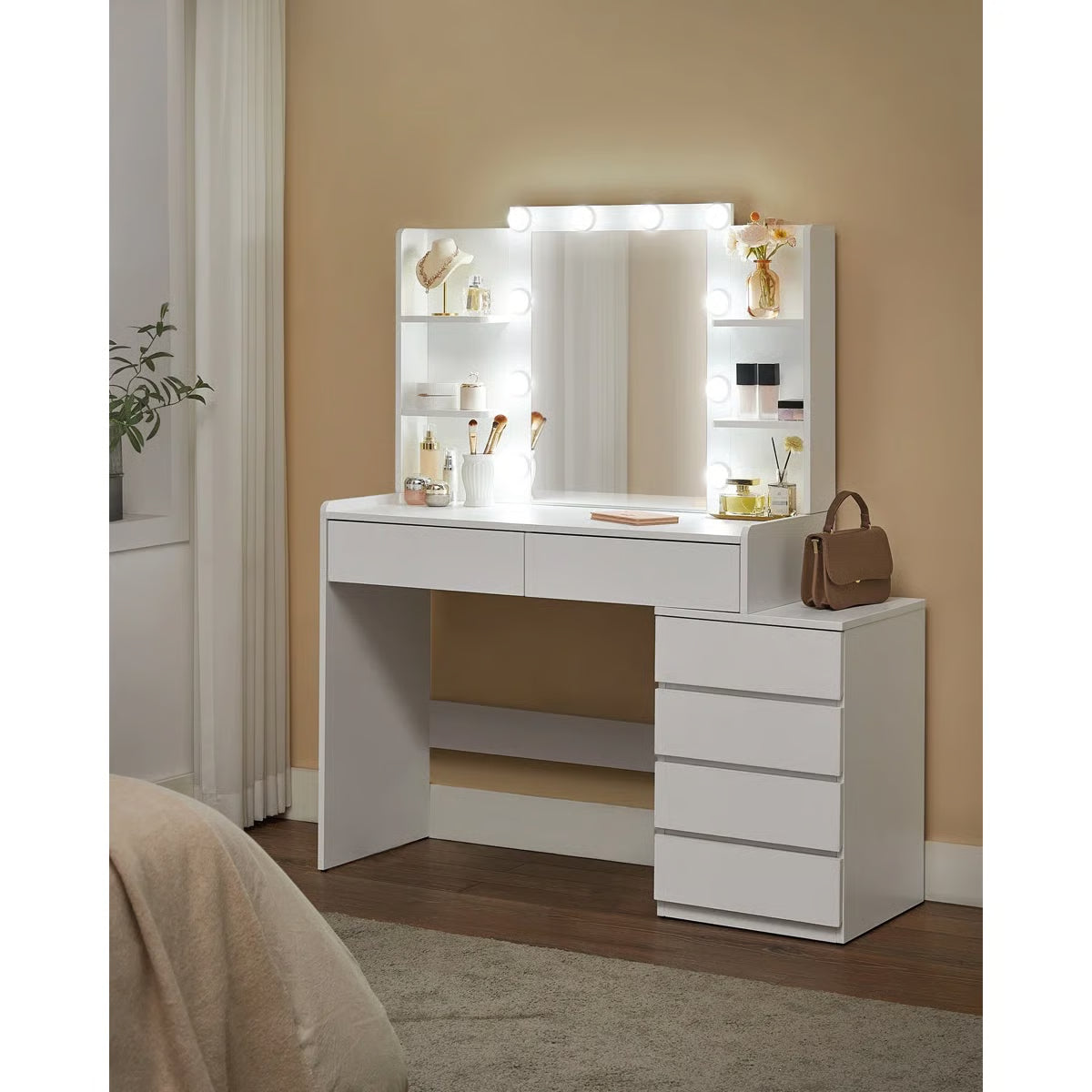 Modern Bedroom Vanity Desk 39.4'' Wide with LED Mirror and 6 Drawers - OUCH CART | Dressing table