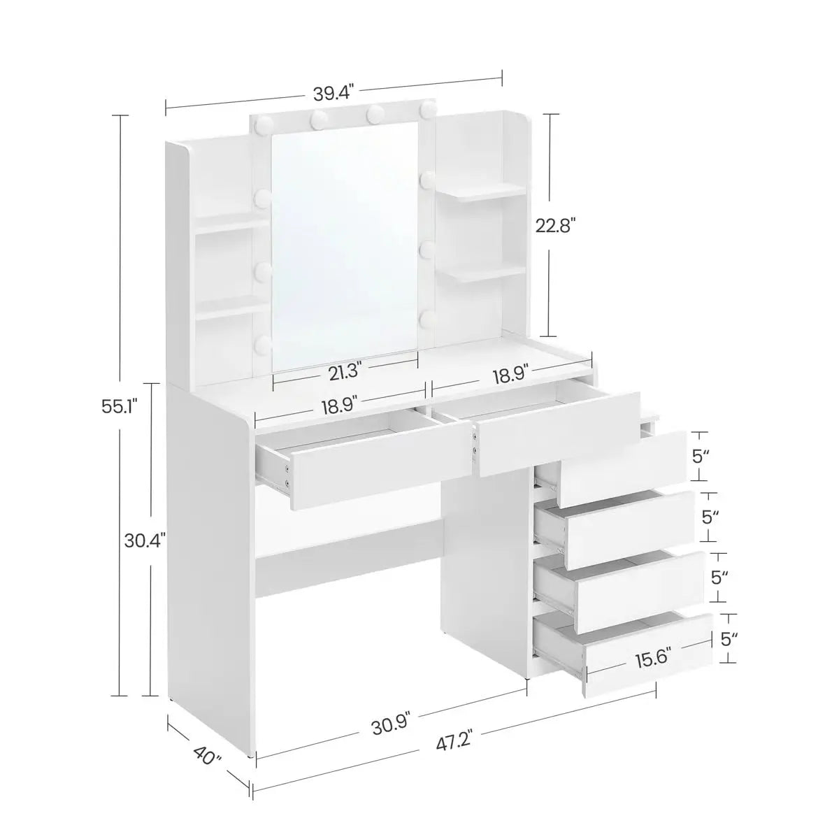 Modern Bedroom Vanity Desk 39.4'' Wide with and 6 Drawers