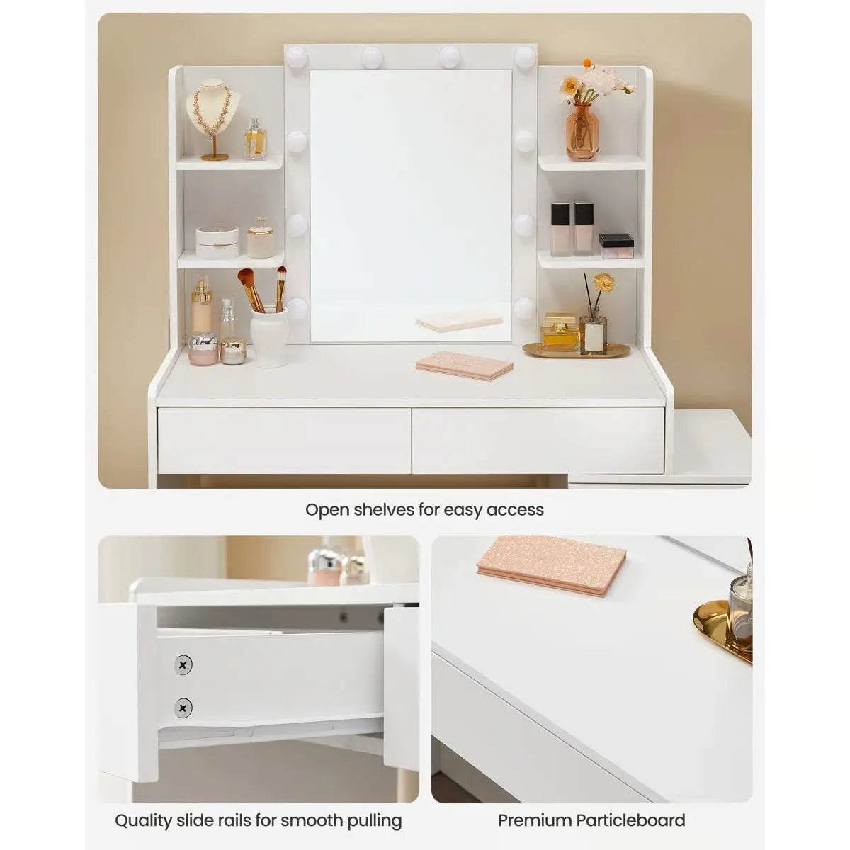 Modern Bedroom Vanity Desk 39.4'' Wide with LED Mirror and 6 Drawers - OUCH CART | Dressing table