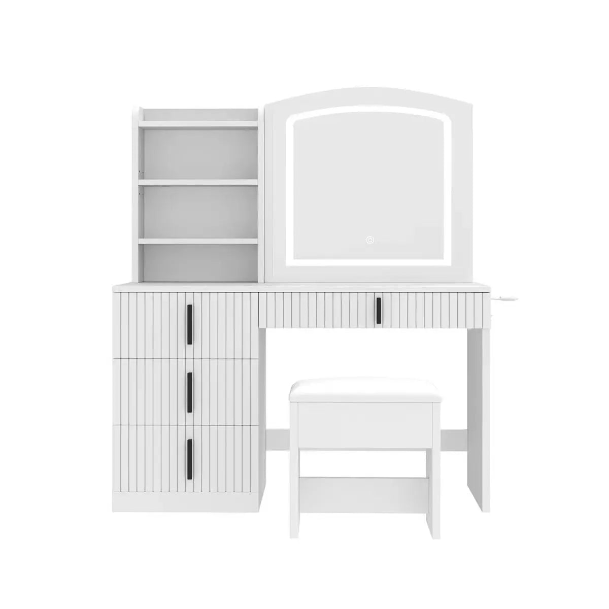 39.5" Fluted Vanity Desk – Makeup Table with Mirror & Storage Cushion Stool Set