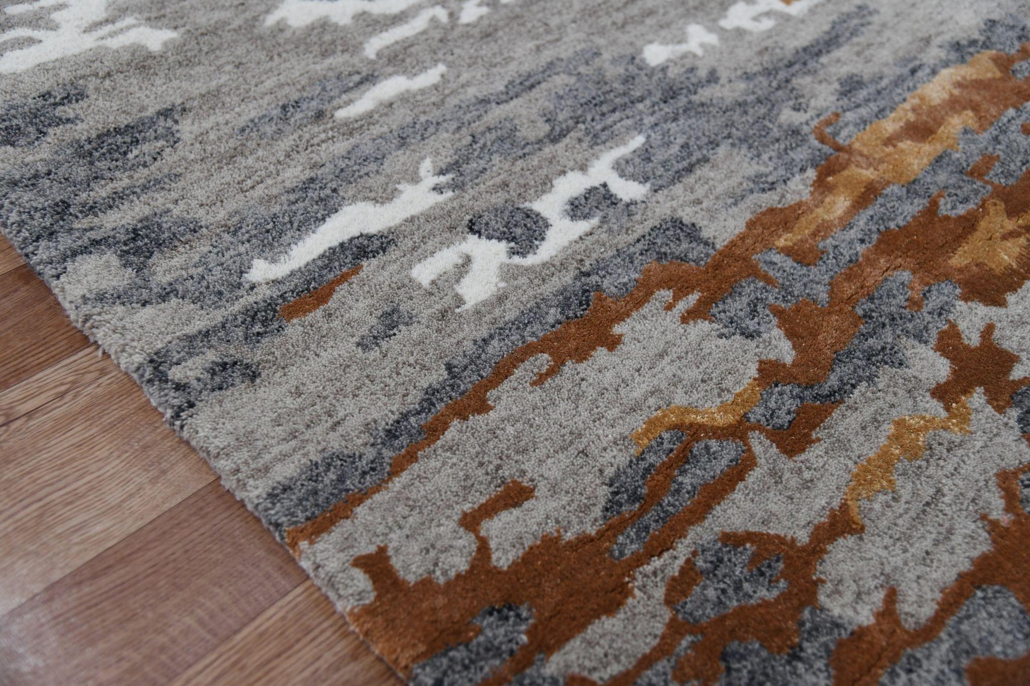 Orange Wool & Viscose Abstract 8X10 Feet Hand-Tufted Carpet - Rug - Ouch Cart