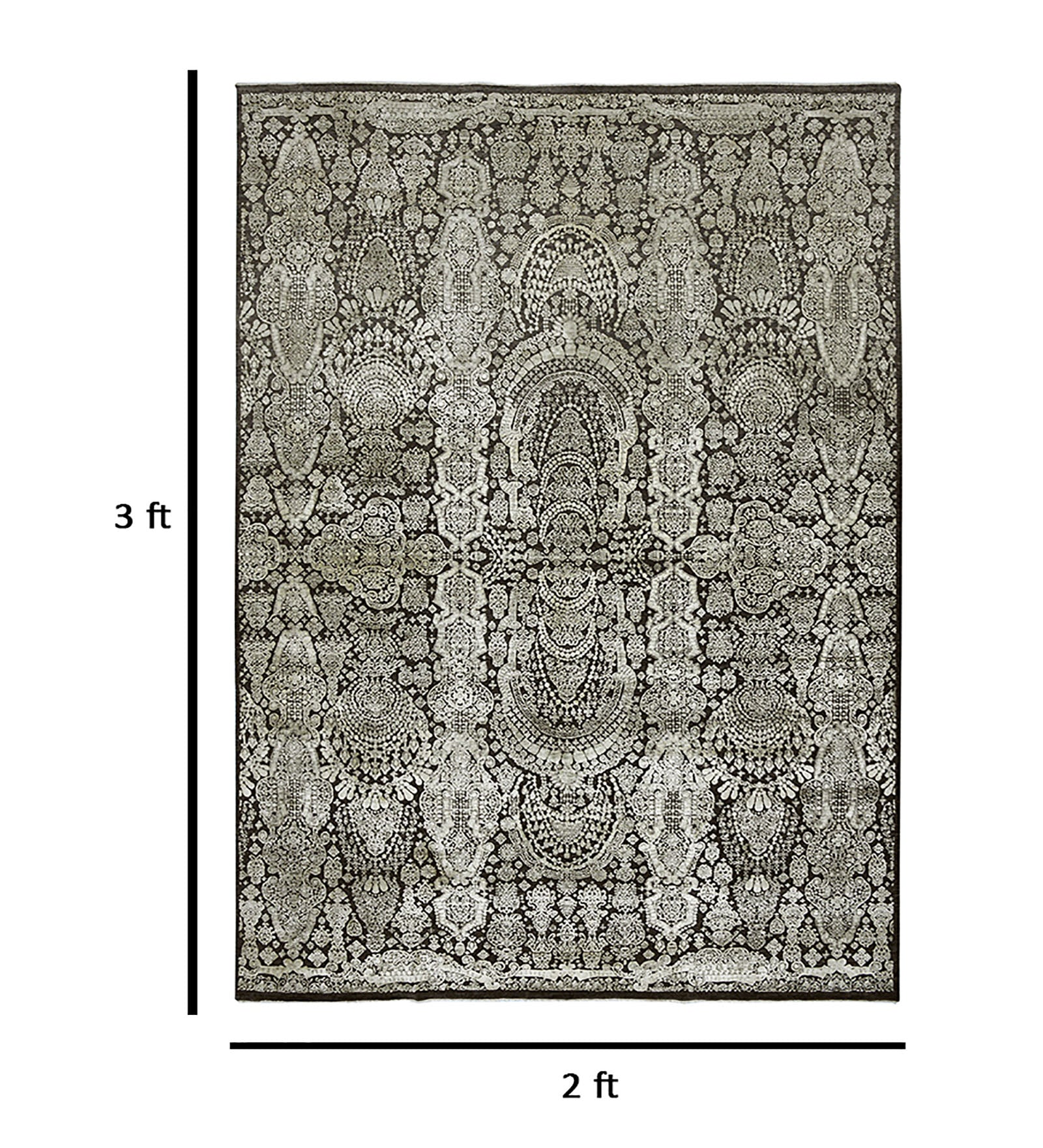 Euphoria Transitional Pattern Hand Knotted Rectangle Anti-Skid Designer Carpet, Prayer Rug For Office Cabins, Small Living Spaces - 2'X3'