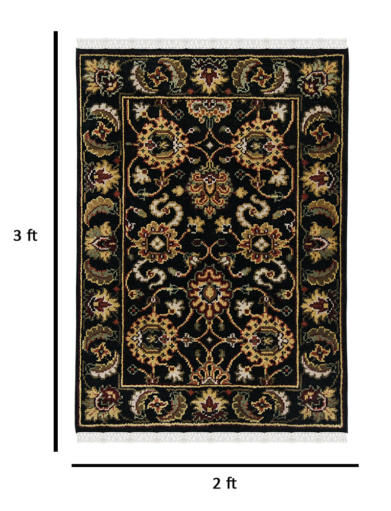 Luxor Classic Pattern Hand Knotted Rectangle Anti-Skid Designer Carpet, Prayer Rug For Office Cabins, Small Living Spaces - 2'X3'