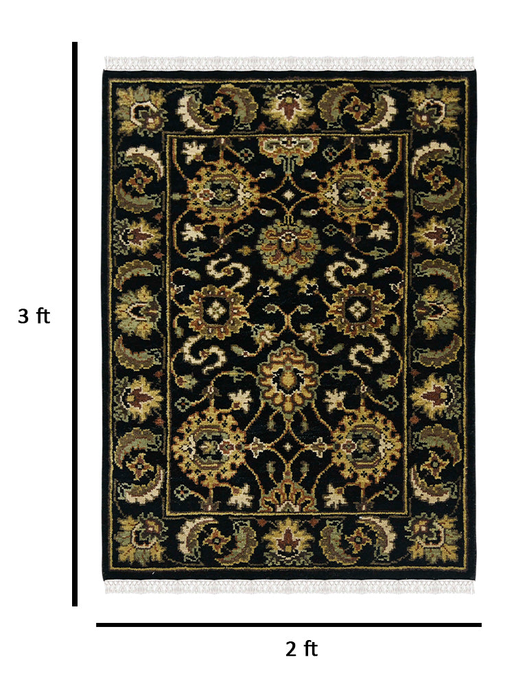 Luxor Classic Pattern Hand Knotted Rectangle Anti-Skid Designer Carpet, Prayer Rug For Office Cabins, Small Living Spaces - 2'X3'