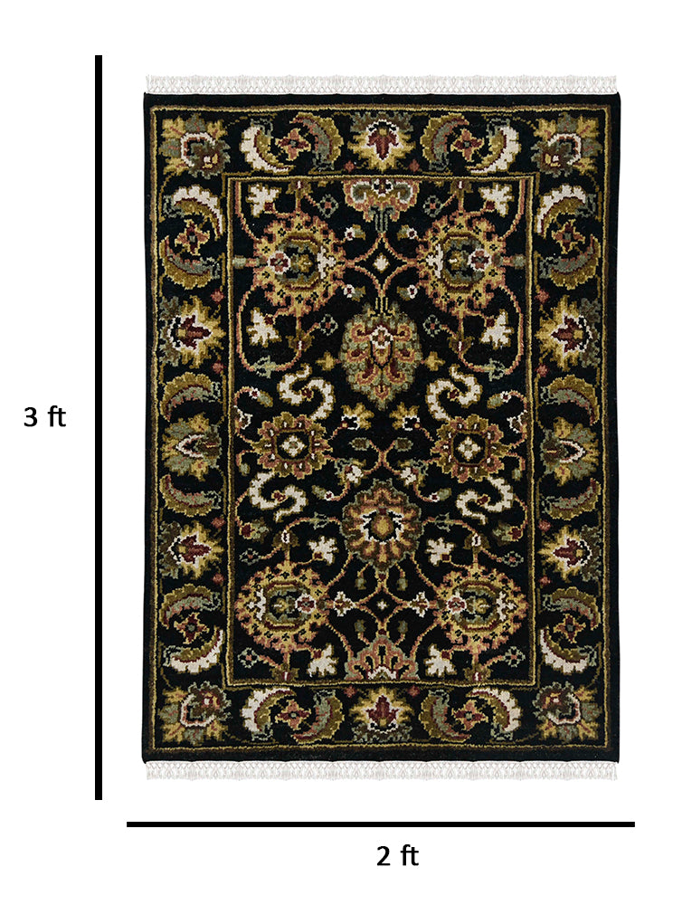 Luxor Classic Pattern Hand Knotted Rectangle Anti-Skid Designer Carpet, Prayer Rug For Office Cabins, Small Living Spaces - 2'X3'