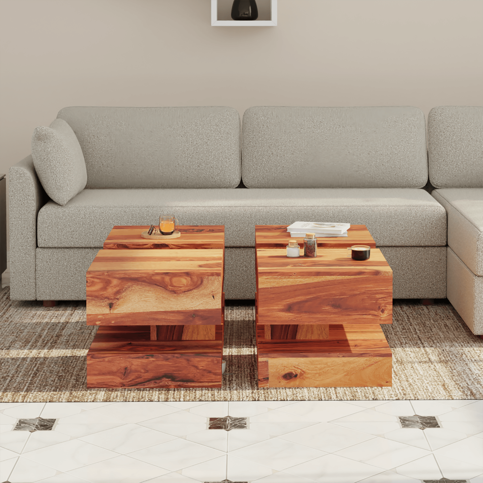 Perk Sheesham Wood Coffee Table In Light Reddish Honey Color - Ouch Cart