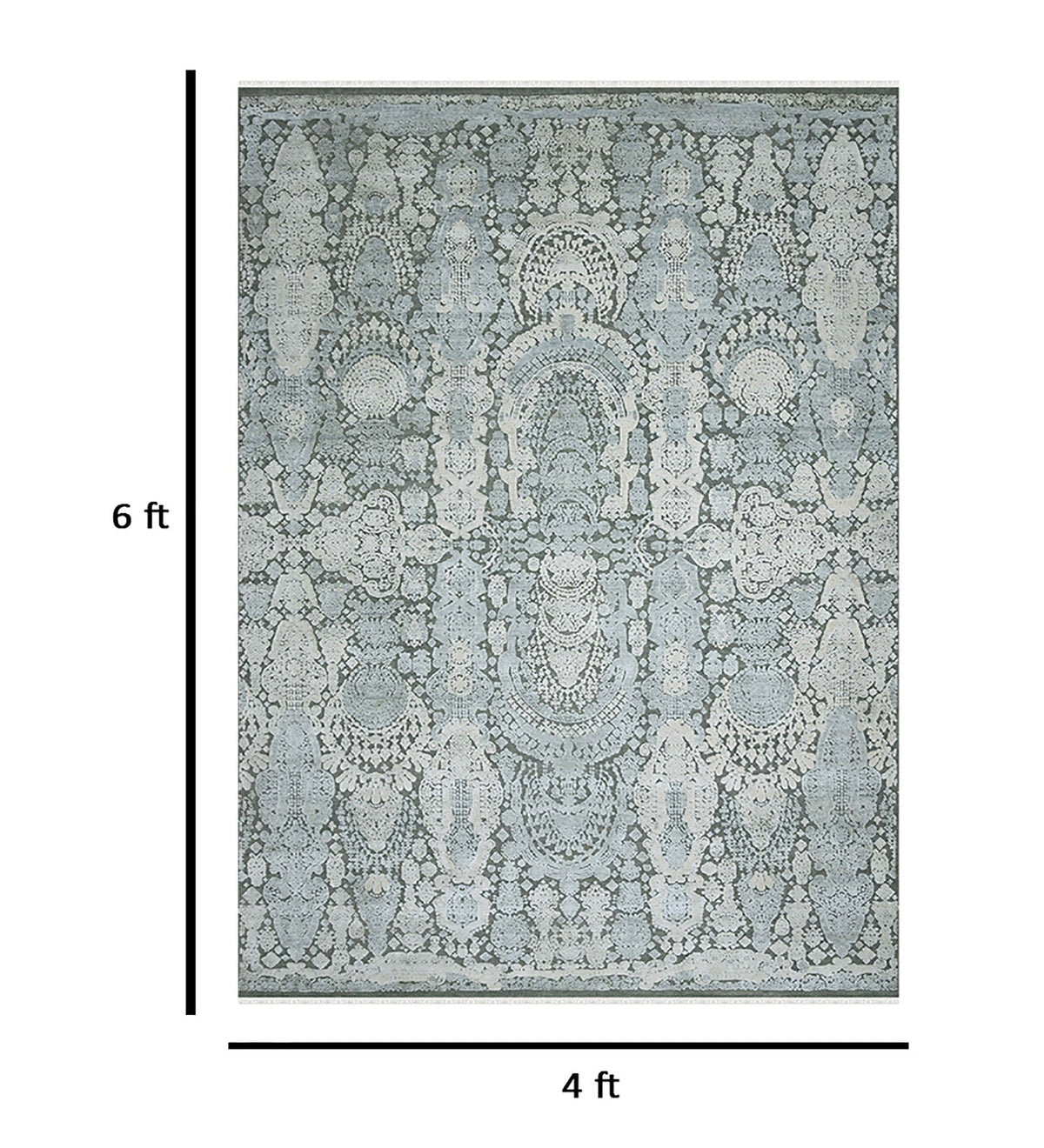 Euphoria Transitional Pattern Hand Knotted Rectangle Anti-Skid Designer Carpet, Prayer Rug For Office Cabins, Small Living Spaces - 4'x6' Saraswati Global