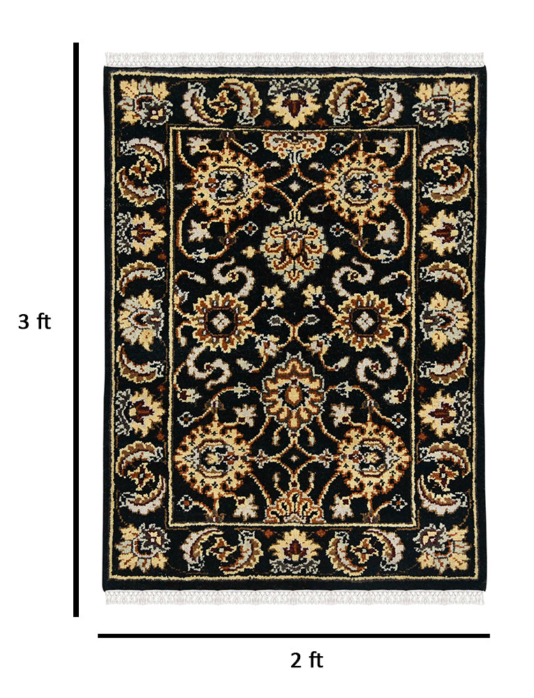 Luxor Classic Pattern Hand Knotted Rectangle Anti-Skid Designer Carpet, Prayer Rug For Office Cabins, Small Living Spaces - 2'X3'