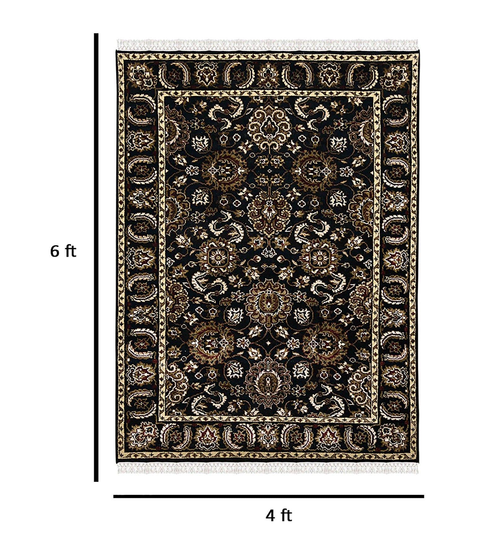Luxor Classic Pattern Hand Knotted Rectangle Anti-Skid Designer Carpet, Prayer Rug For Office Cabins, Small Living Spaces - 4'X6'
