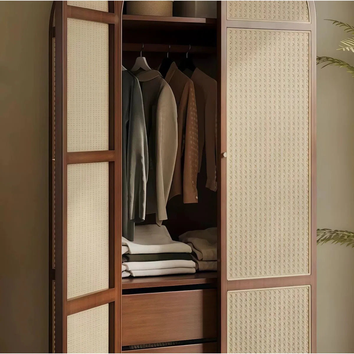 Simple Retro Solid Wood Wardrobe Stylish and Durable Armoire-OUCH CART | Wardrobe