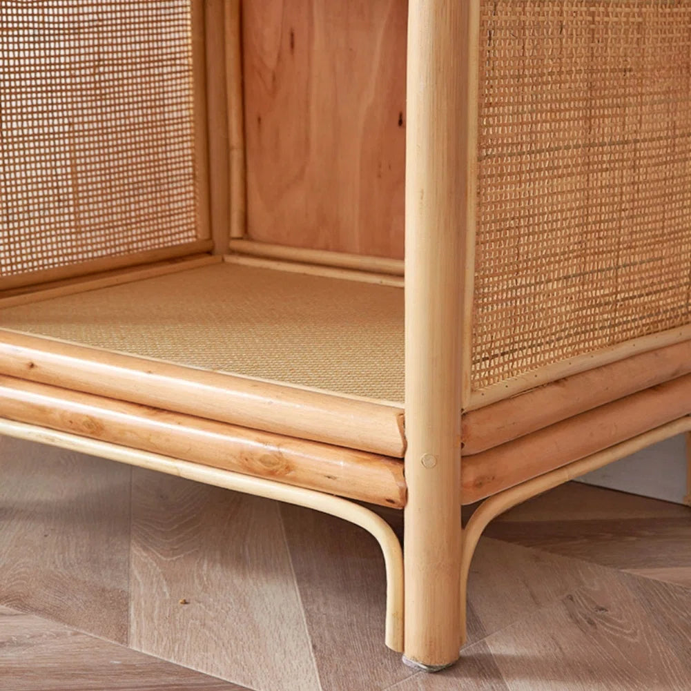 Rattan Wardrobe – Solid Wood Bedroom Storage Cabinet-OUCH CART | Wardrobe