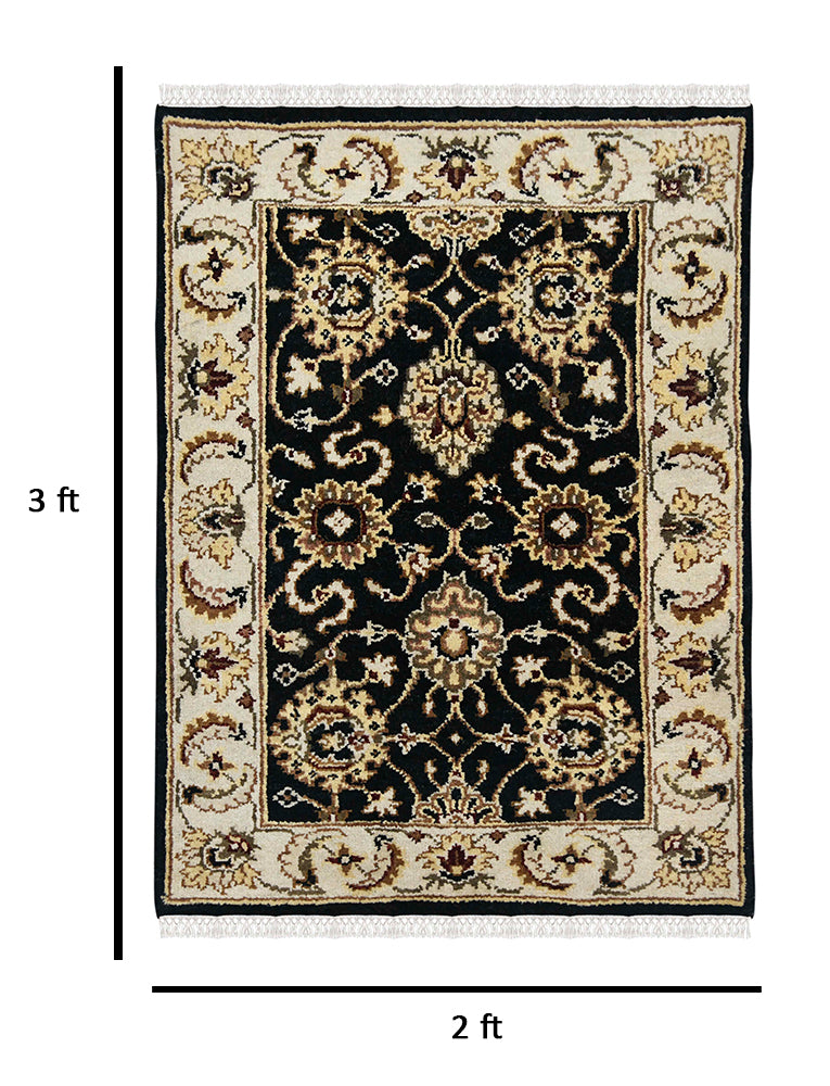 Luxor Classic Pattern Hand Knotted Rectangle Anti-Skid Designer Carpet, Prayer Rug For Office Cabins, Small Living Spaces - 2'X3'