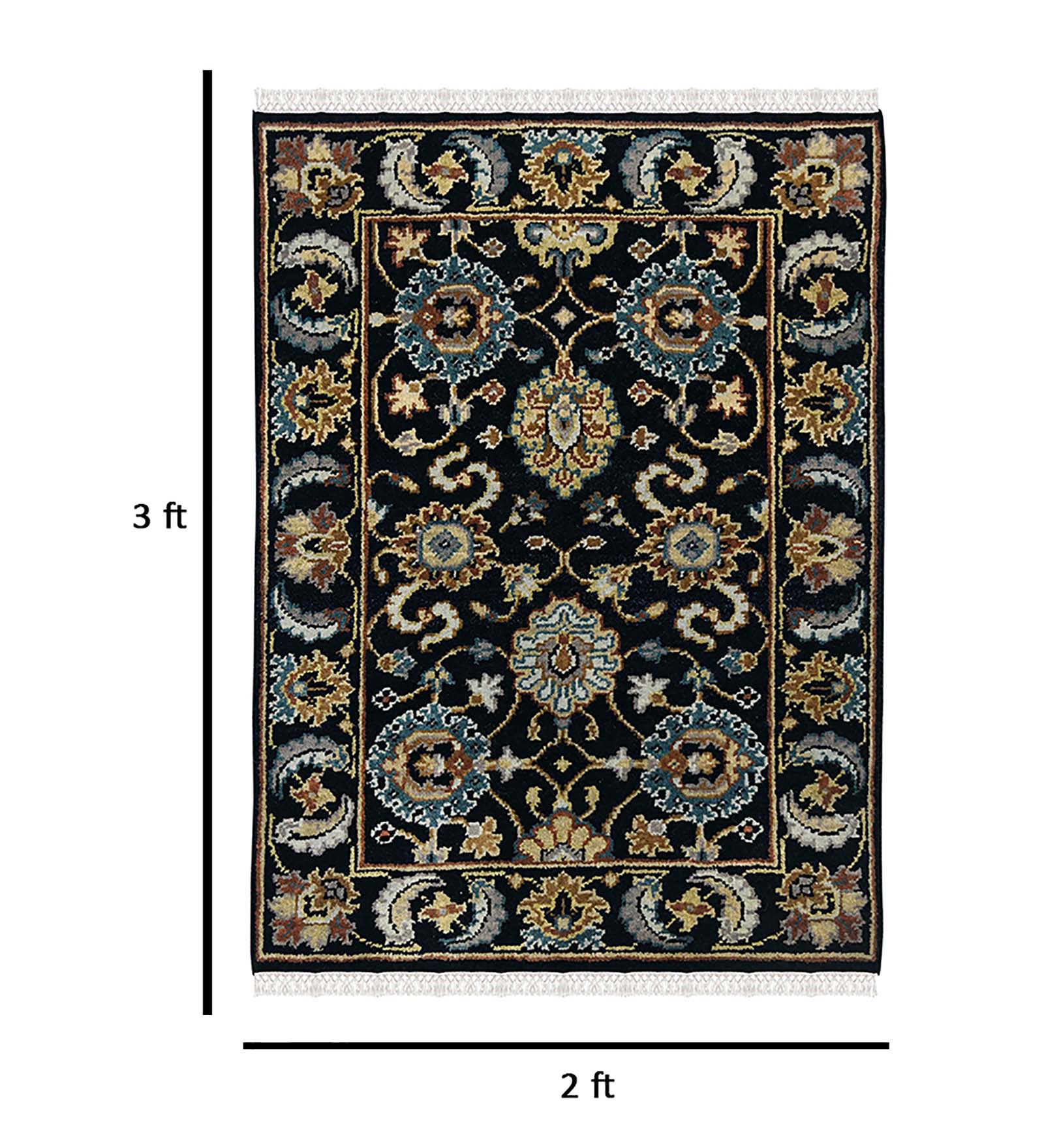 Luxor Classic Pattern Hand Knotted Rectangle Anti-Skid Designer Carpet, Prayer Rug For Office Cabins, Small Living Spaces - 2'X3'