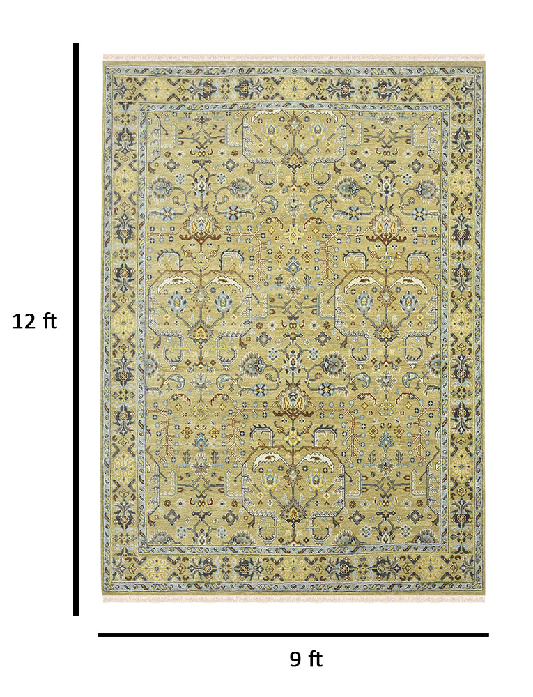 Bristol Traditional Pattern Hand Knotted Rectangle Anti-Skid Designer Carpet, Area Rug For Bed Room, Living Room - 9'x12'